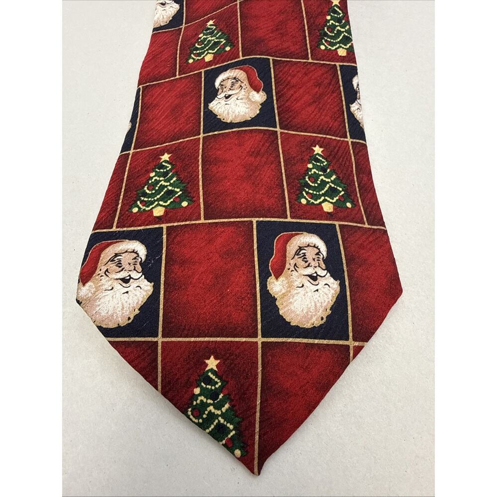 Vintage Robert Stock Silk Necktie Christmas Tree Red Santa Silk Tie Made In USA